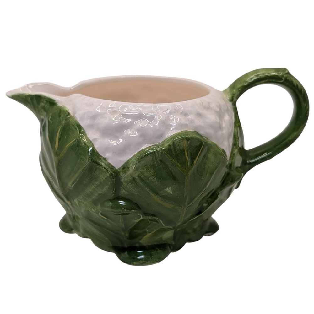 Vintage Fitz and Floyd Creamer Garden Vegetable Majolica Pottery Cauliflower